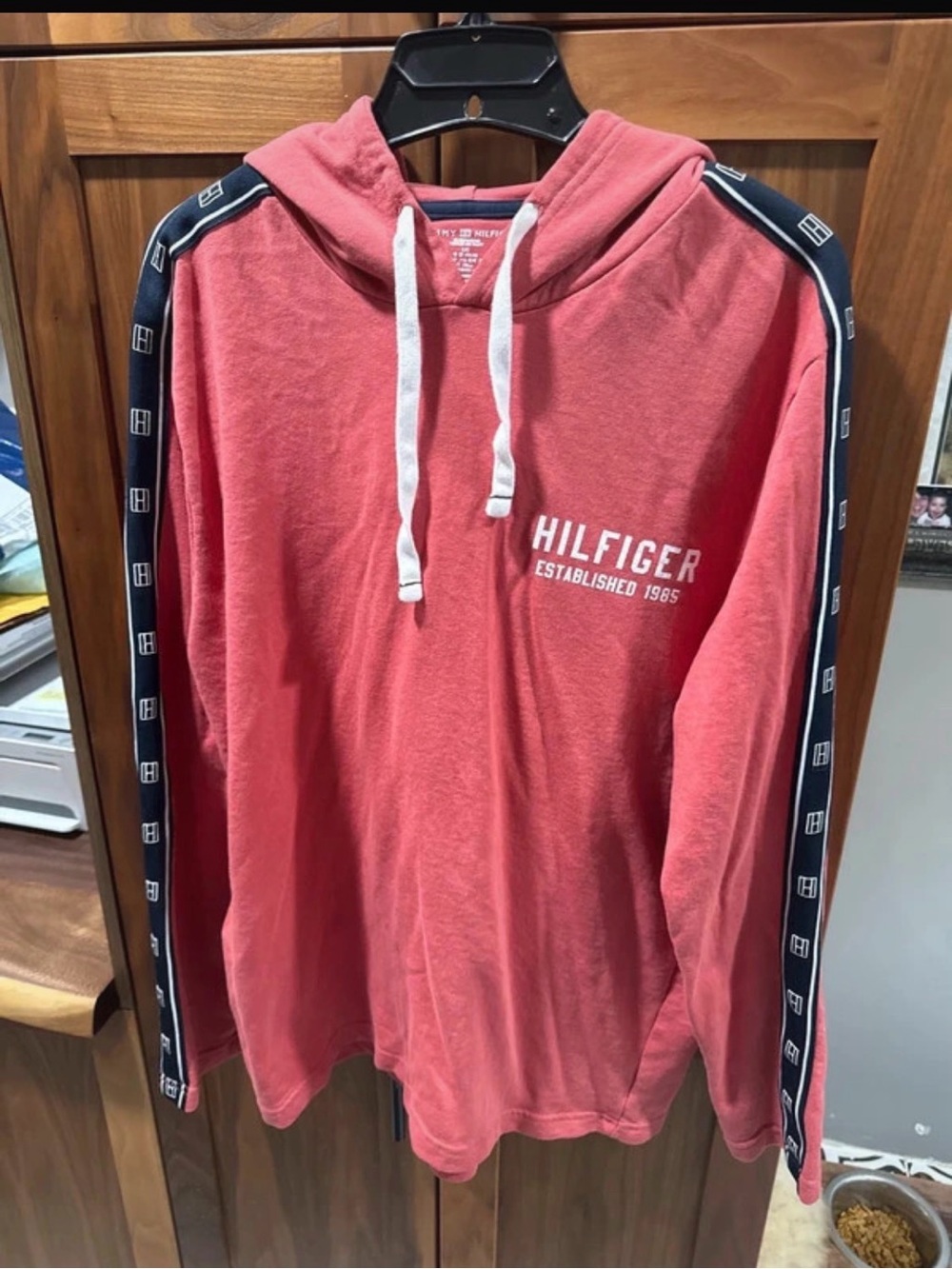 Tommy Hilfiger Coral Crewneck Hoodie with Navy Logo Tape
